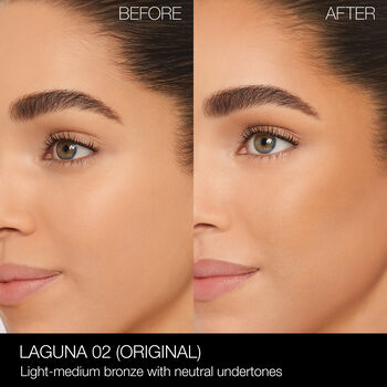 NARS_SP23_LagunaCollection_PDPCrop_OnModel_BeforeAfter_LagunaBronzingPowder_Laguna02